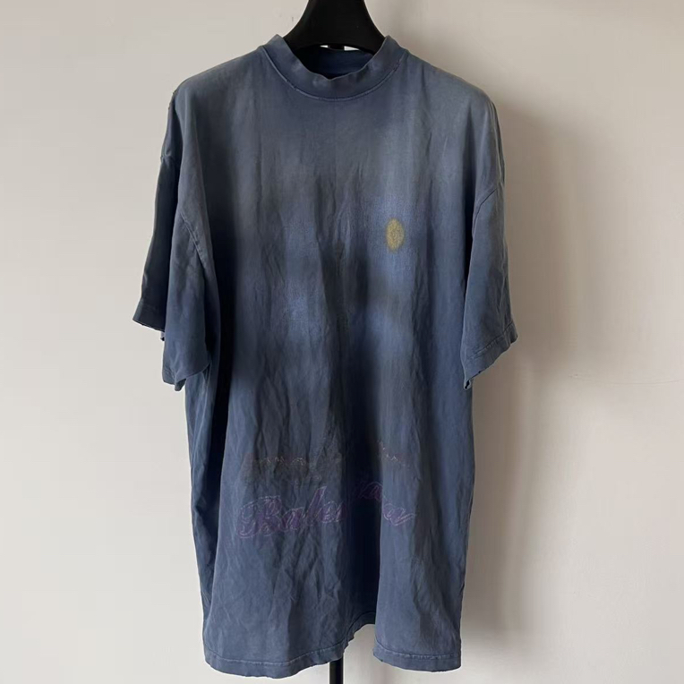 未使用 Balenciaga/巴黎世家 字母印花做旧圆领短袖T恤 02654