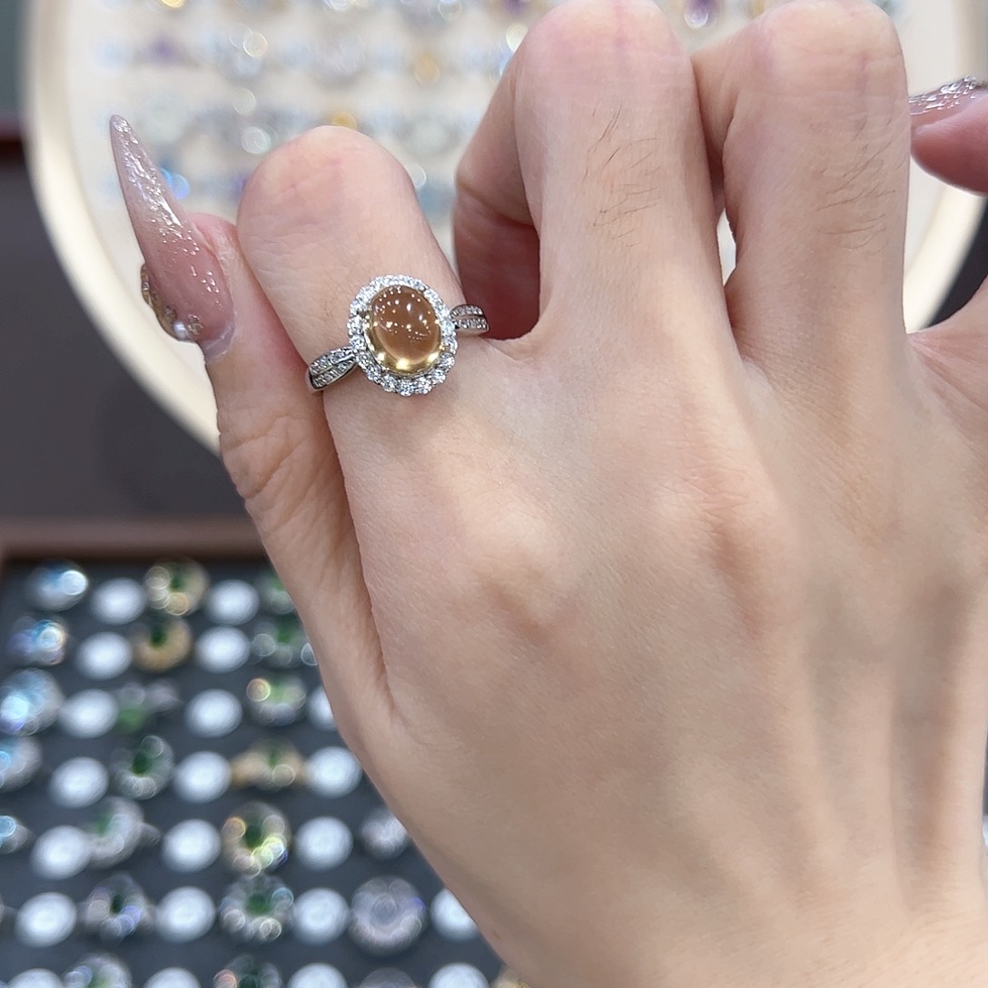 蛇纹石玉戒指银S925镶嵌