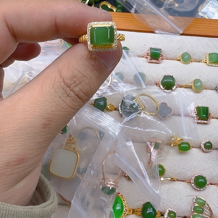 和田玉（碧玉）戒指银S925镶嵌