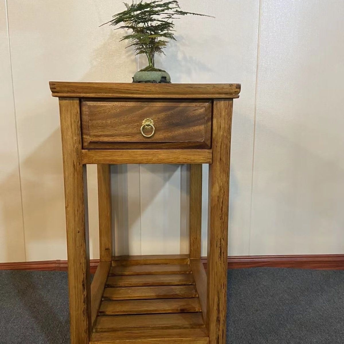 胡桃木古新中式木蜡油胡桃色边几角几茶柜收纳柜置物架