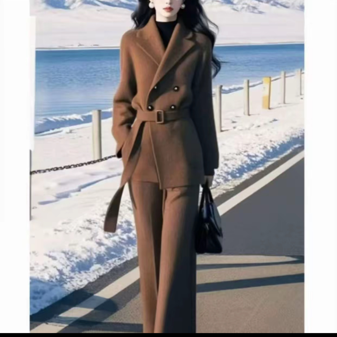 【赠运费险】2025秋冬季高级气质新款女装香风毛呢外套阔腿裤两件套