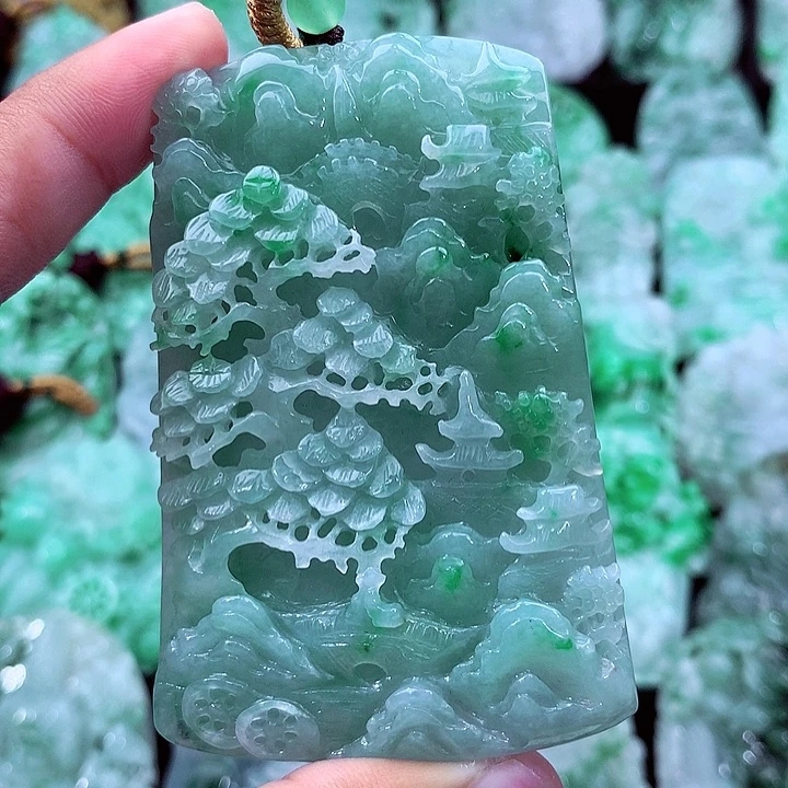 天然A货翡翠山水牌