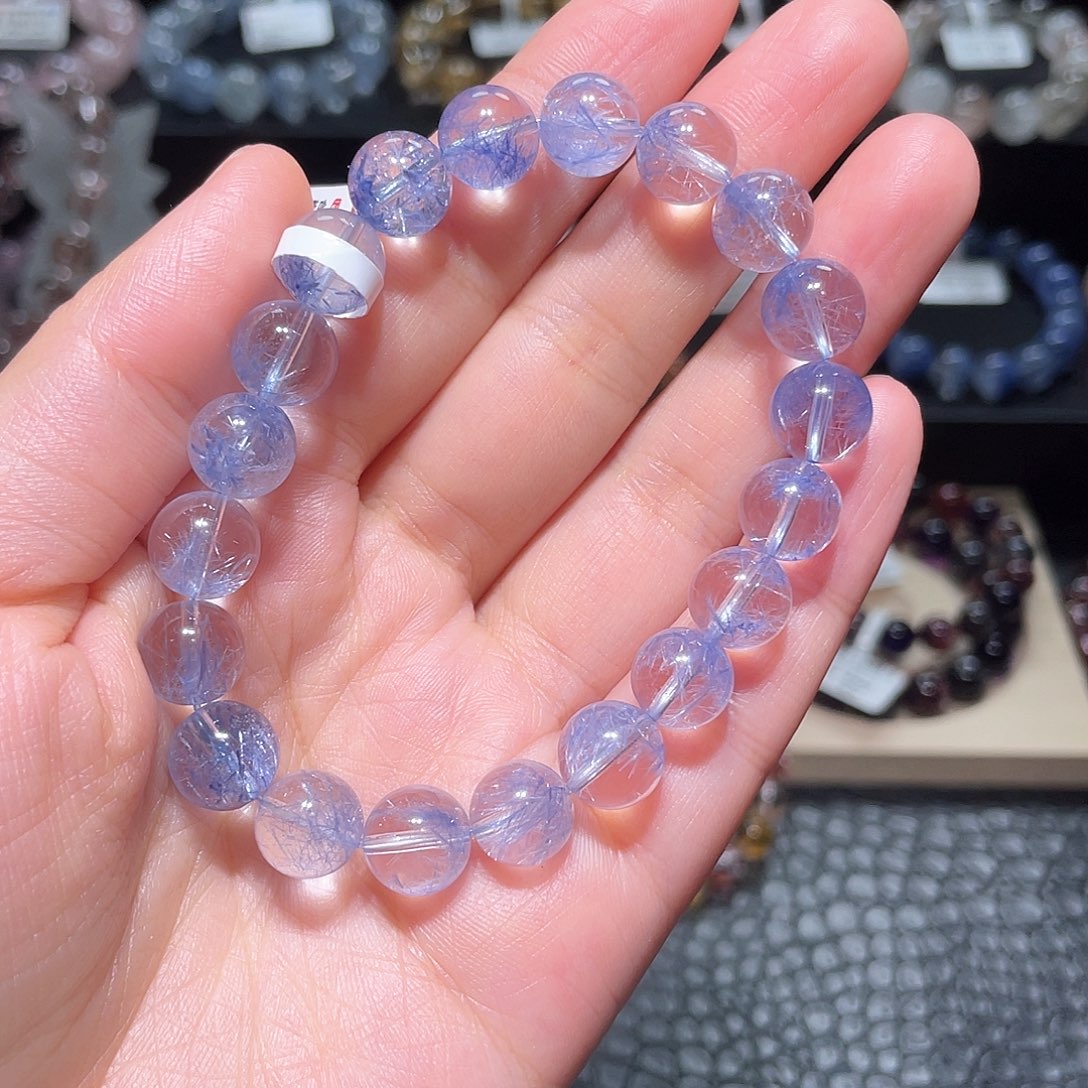 水晶手链未镶嵌蓝线石手链，晶体通透