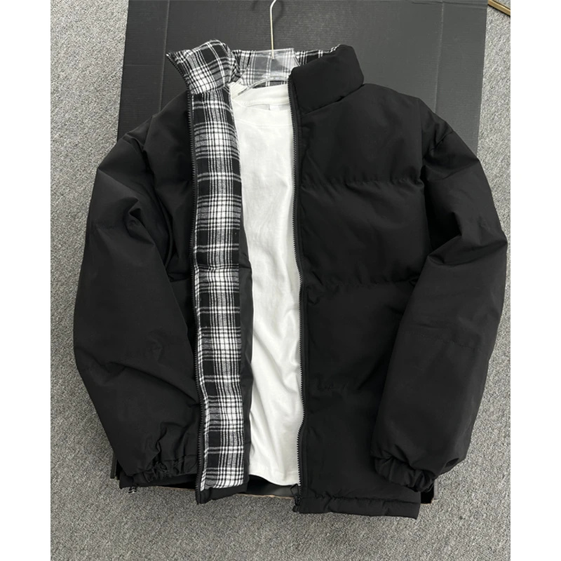 美式cleanfit格子拼接夹克棉服男款秋冬季宽松高级感加厚棉衣外套