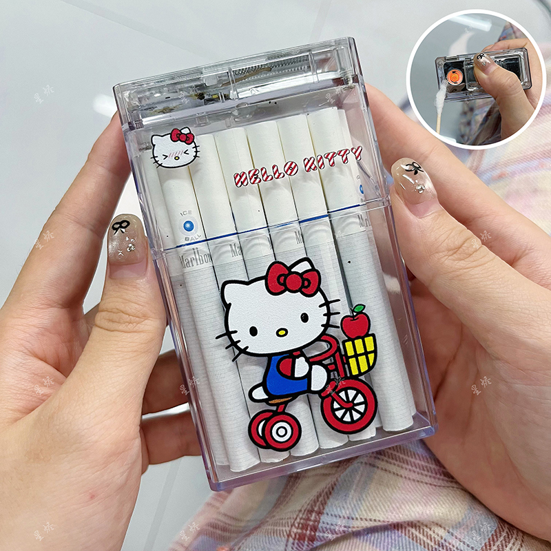 烟盒爆款2025新款凯蒂猫透明烟盒打火机一体20支大容量卡通图案