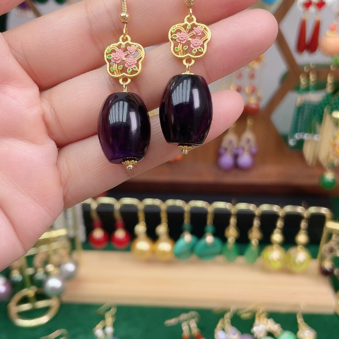 玛瑙/玉髓合金耳饰