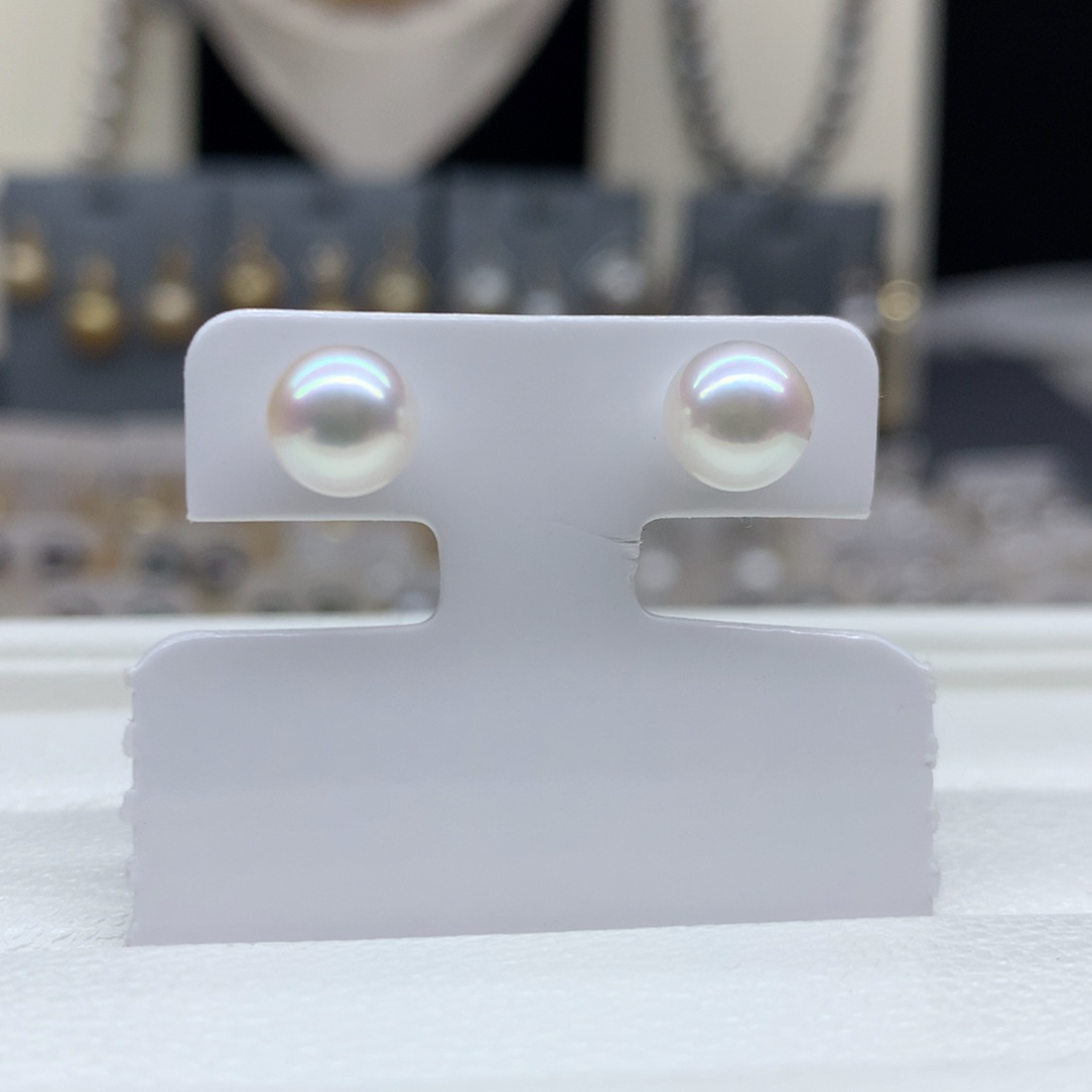 18K金镶嵌海水珍珠耳饰7-8mm海水珍珠耳钉