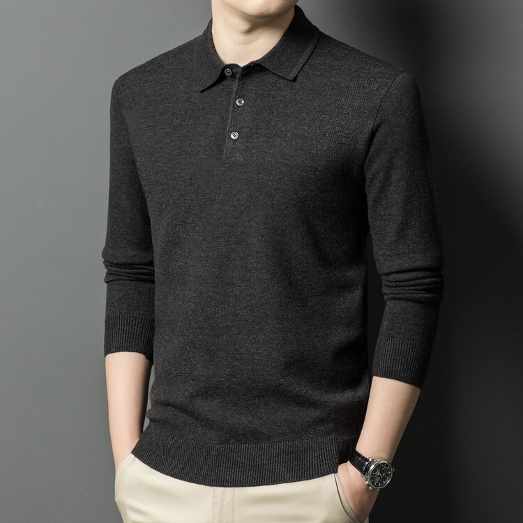 新款爸爸男款毛衣针织翻领商务打底衫舒适休闲纯色爸爸男款毛衣