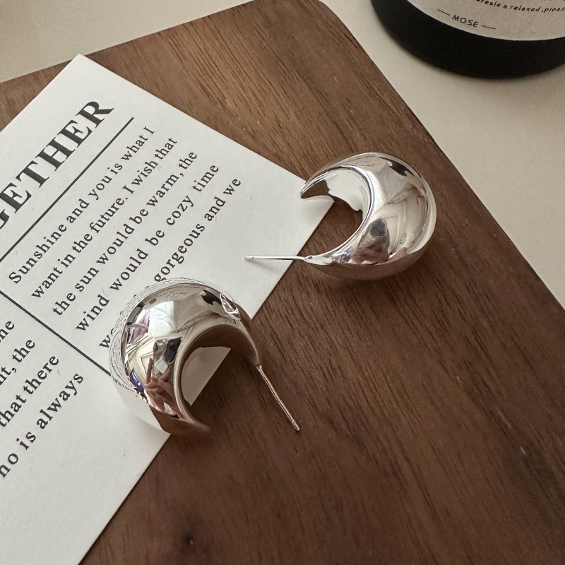 925银耳饰 韩版小众设计感空心弧形月亮耳环简约气质冷淡风