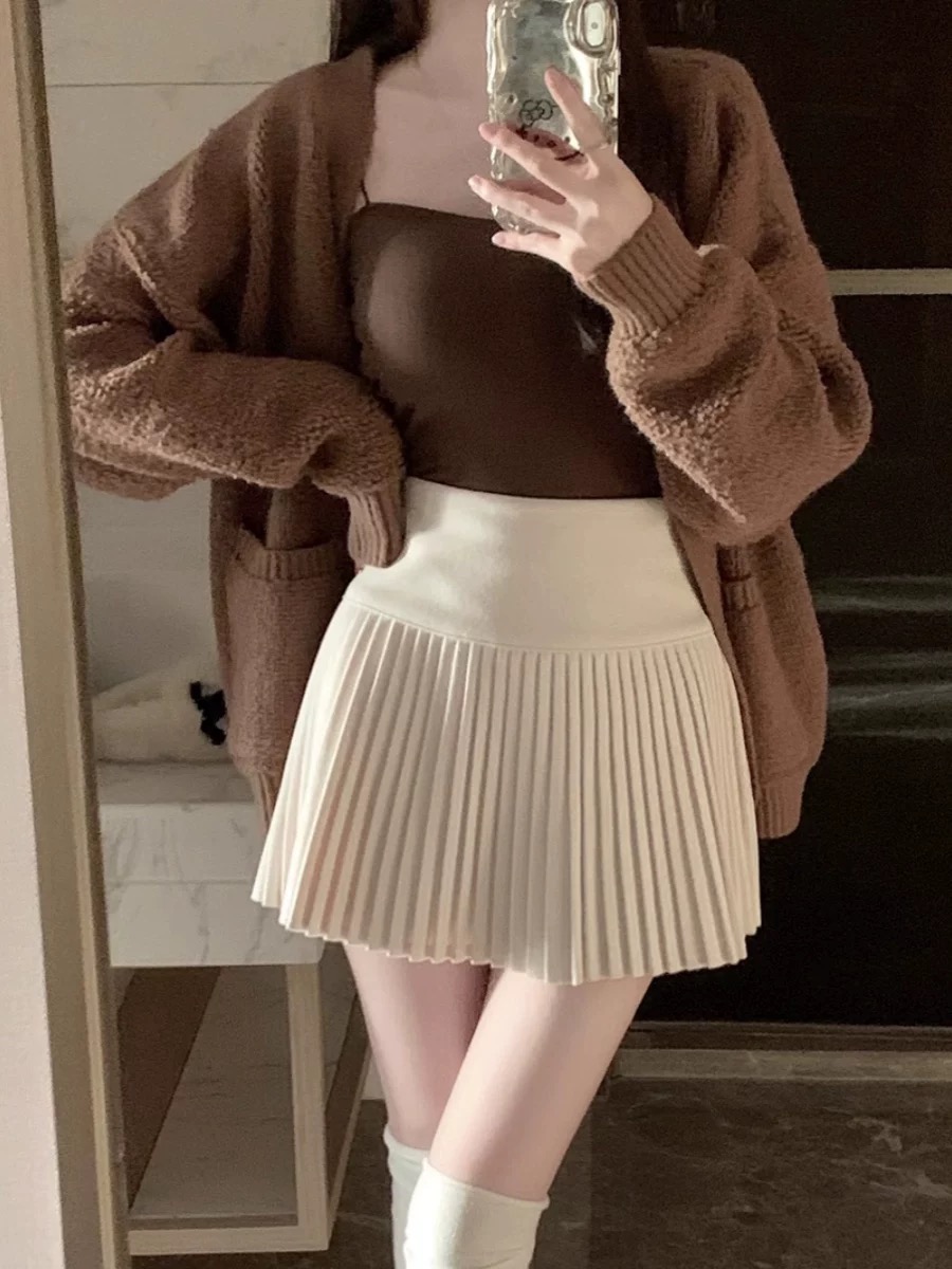 ♥美姐姐♥简约时尚高腰百搭纯色呢料百褶短裙8866