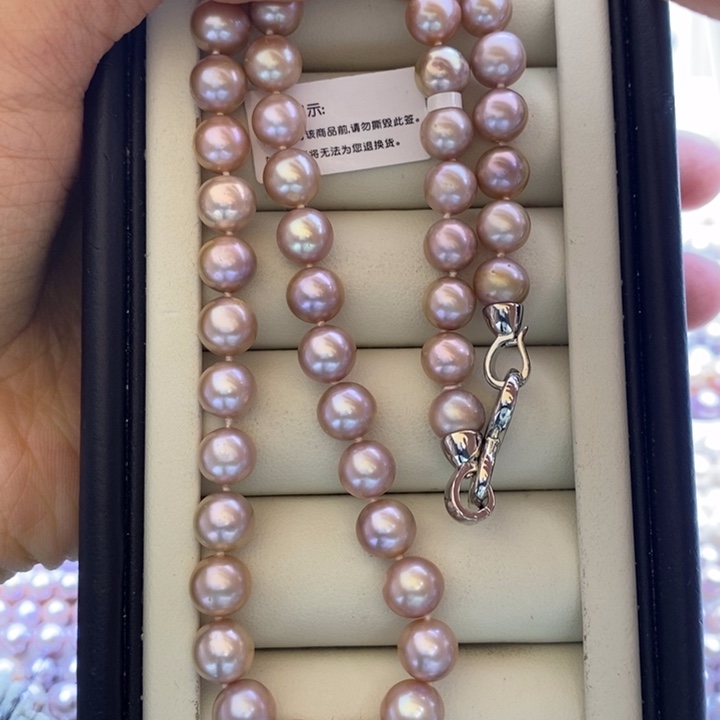 淡水珍珠项链未镶嵌灰粉 无核8-8.5mm