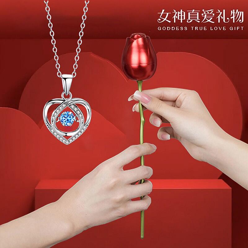 周大福缘跳动的心项链女夏季纯银轻奢小众高级感爱心送女友情人节