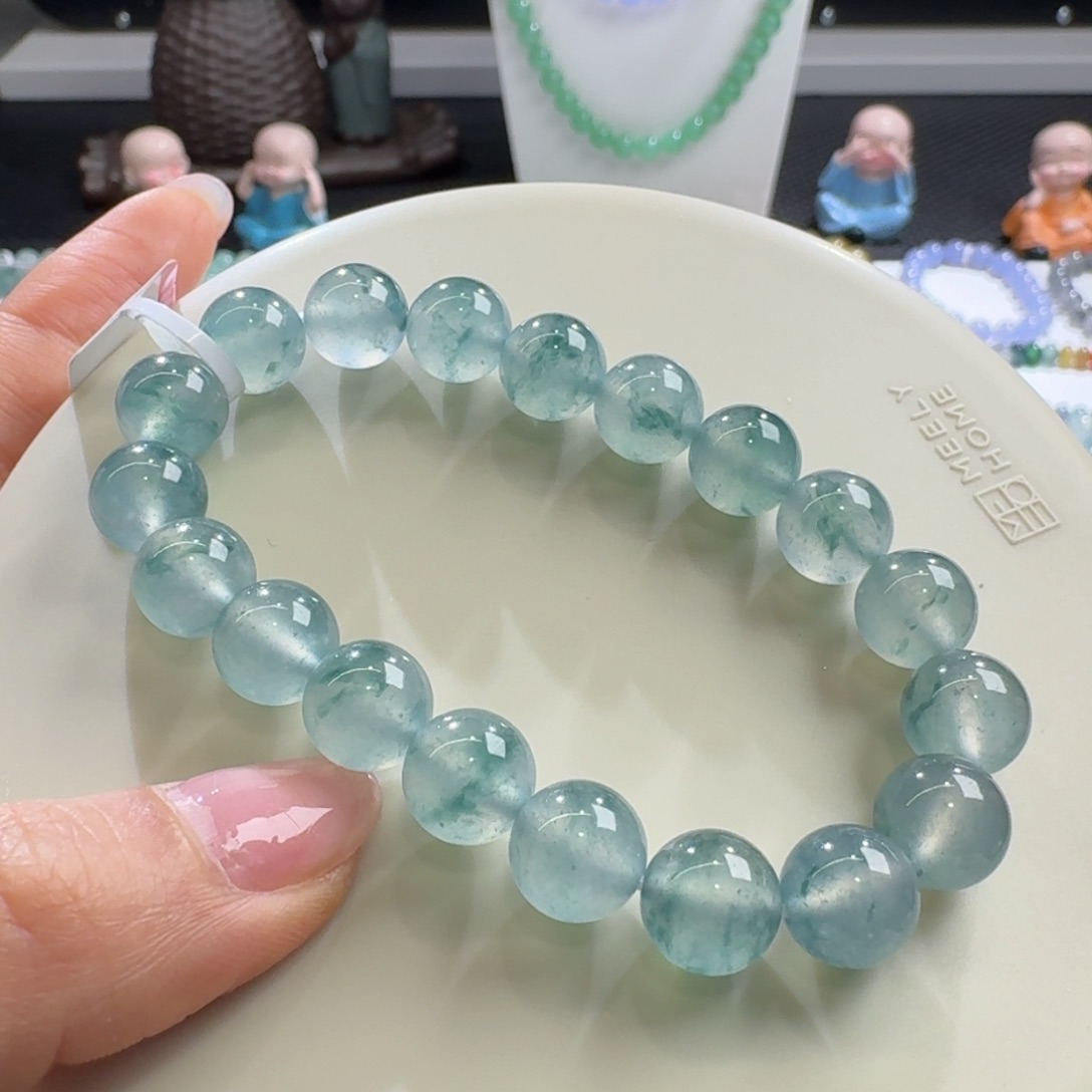 未镶嵌手链翡翠百*高冰玻飘蓝花单圈10mm(首款)