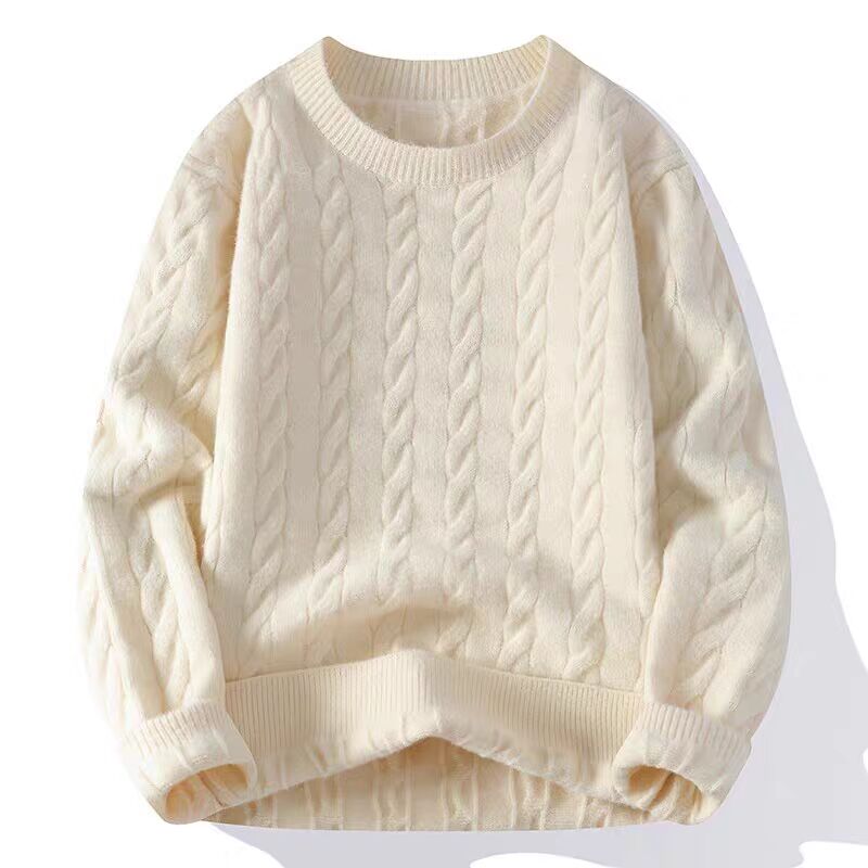 【男女高档情侣款时尚毛衣】双股扭花百搭圆领秋冬季加厚打底针织衫
