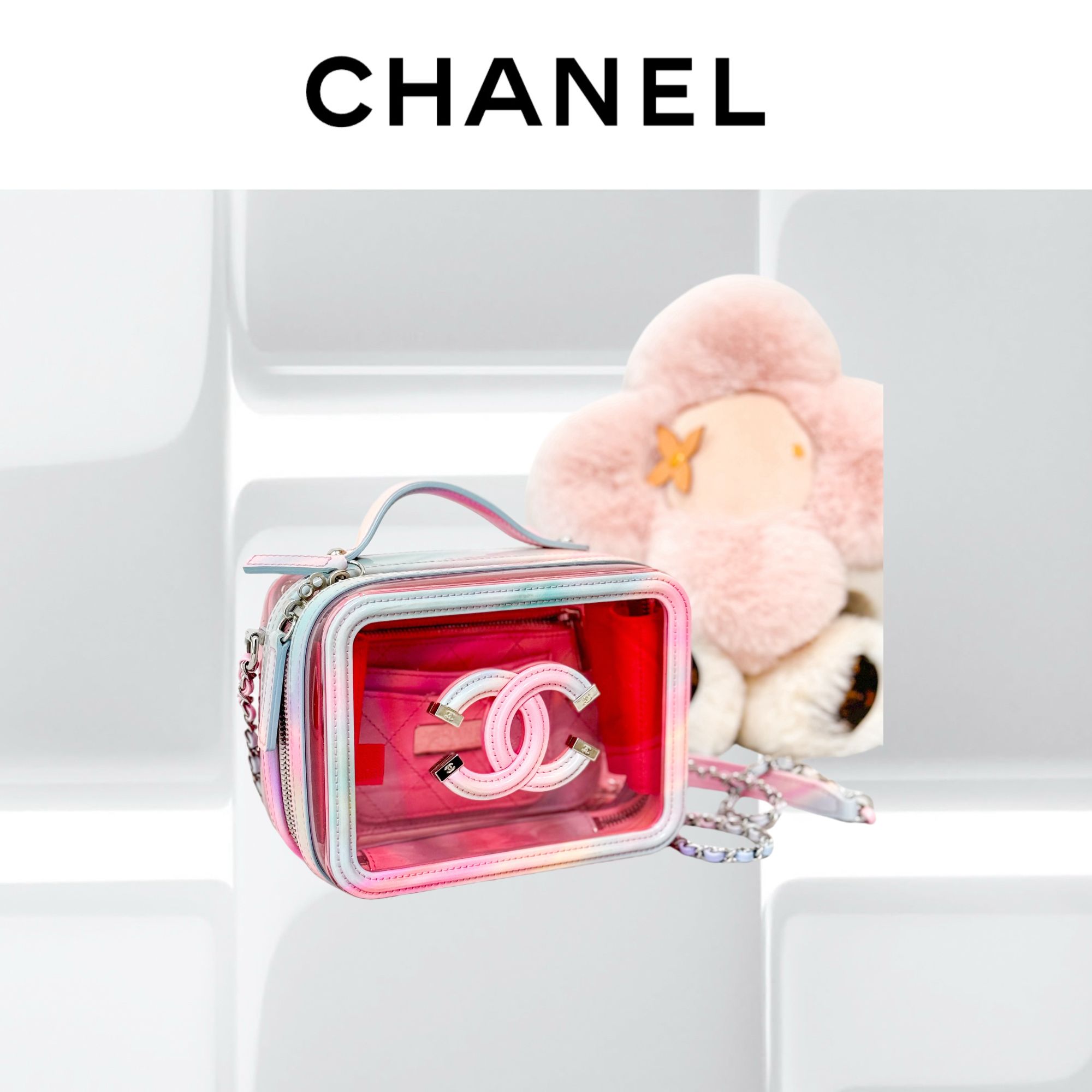99新 Chanel/香奈儿 20C糖果粉渐变PVC相机包，斜挎包，有卡29开