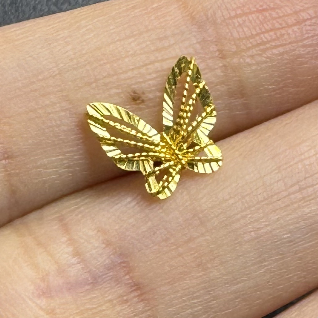 秋日特惠 足金999 绕线蝴蝶弯针黄金耳钉（单只专拍）