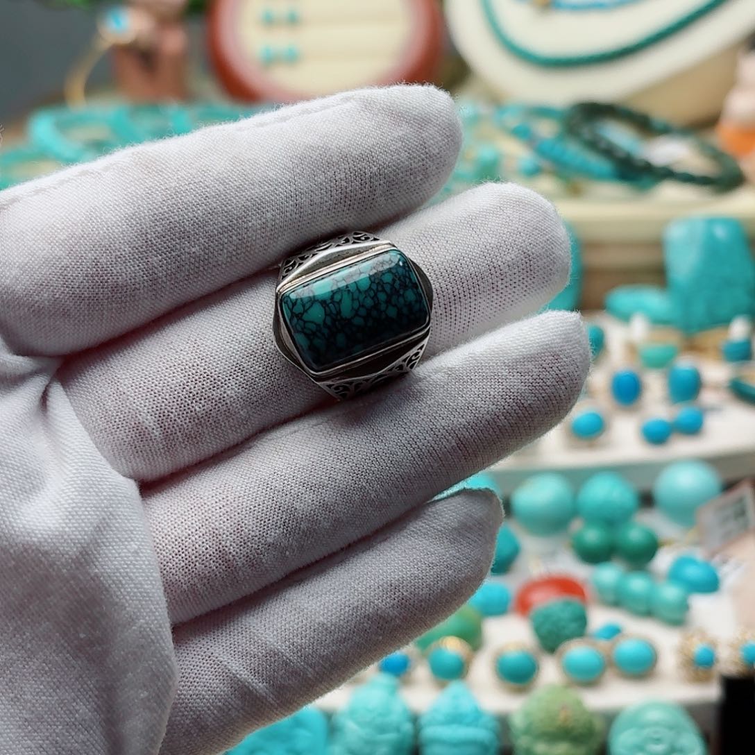 绿松石银S925镶嵌戒指