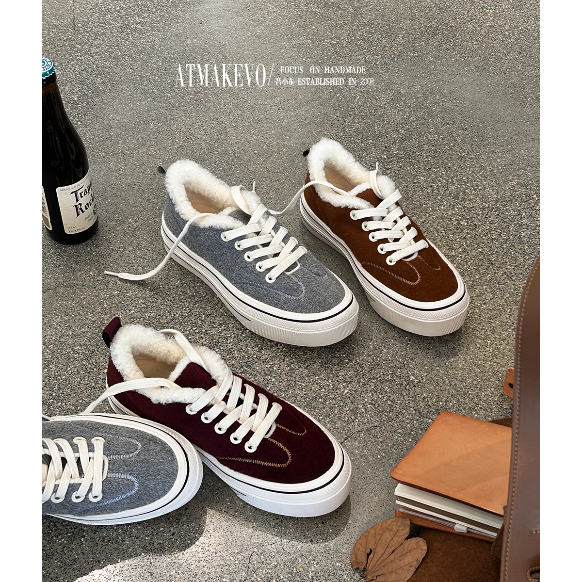 吕小布 | 小香风毛毛款板鞋 冬季加绒加厚保暖羊羔毛休闲鞋女0739