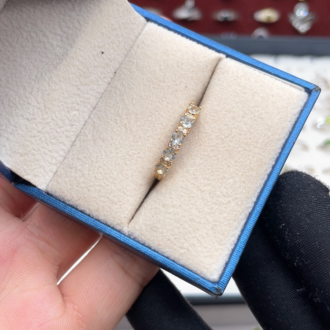 银S925镶嵌戒圈海蓝宝石