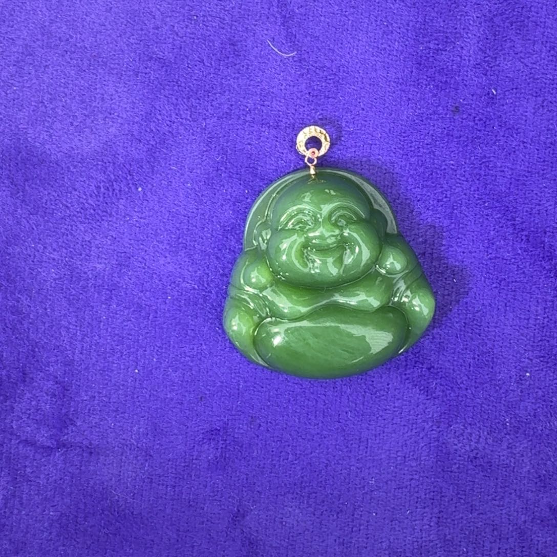 和田玉颈饰18K金镶嵌碧玉佛公豹哥多样性拍一发一