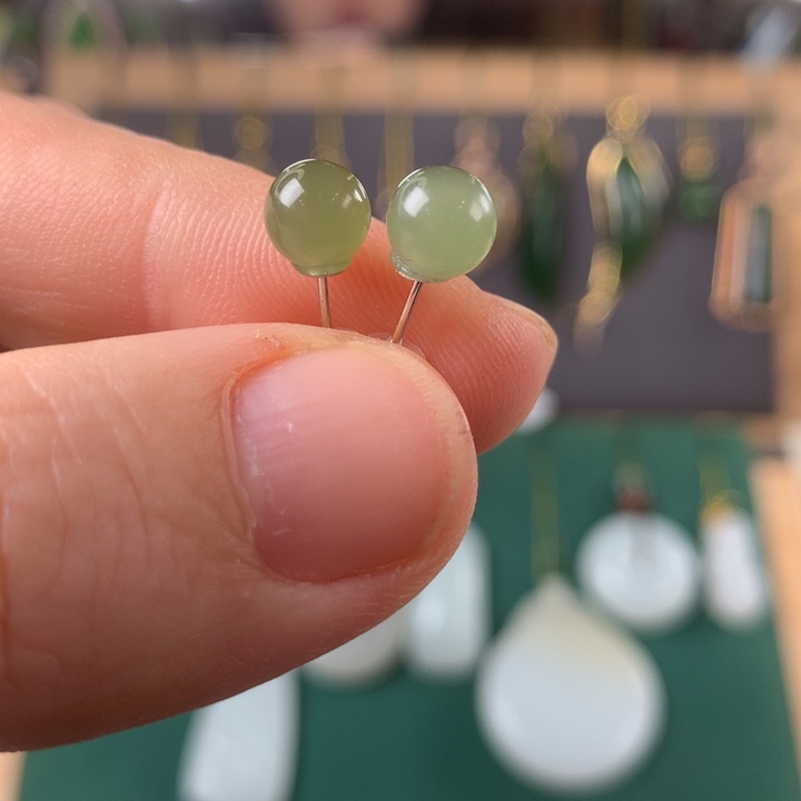 和田玉银S925镶嵌耳饰