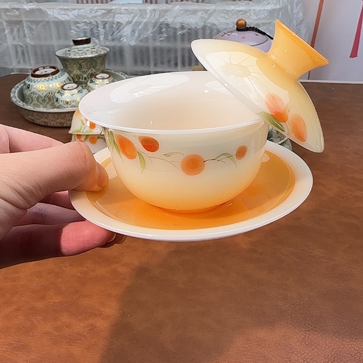 颜瓷闪购商品代替链接璞玉手绘柿子三才盖碗