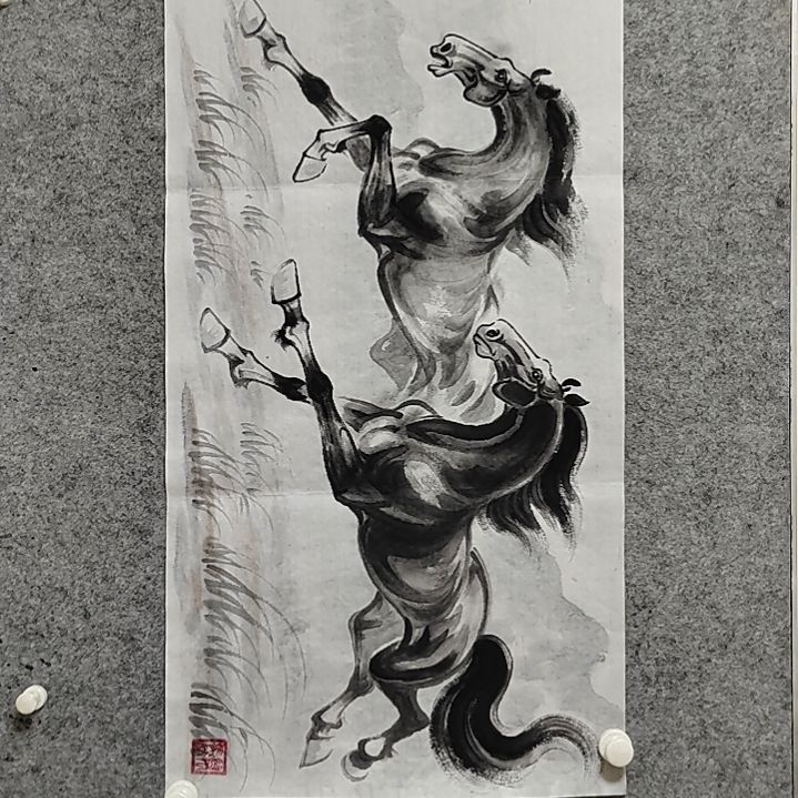 横款周士宸水墨写意骏马图