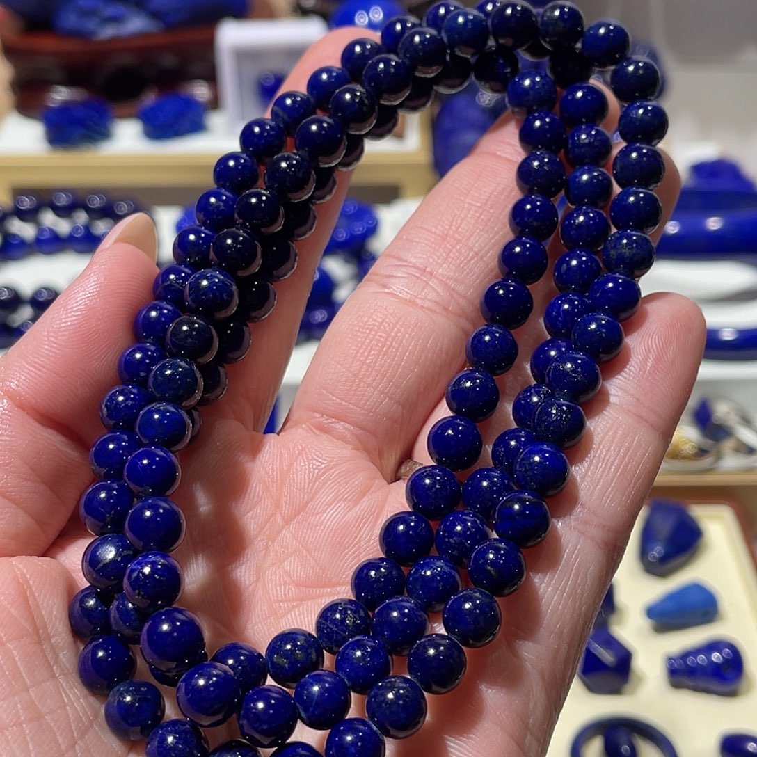 青金石未镶嵌黑加仑少金少白佛珠108颗7mm