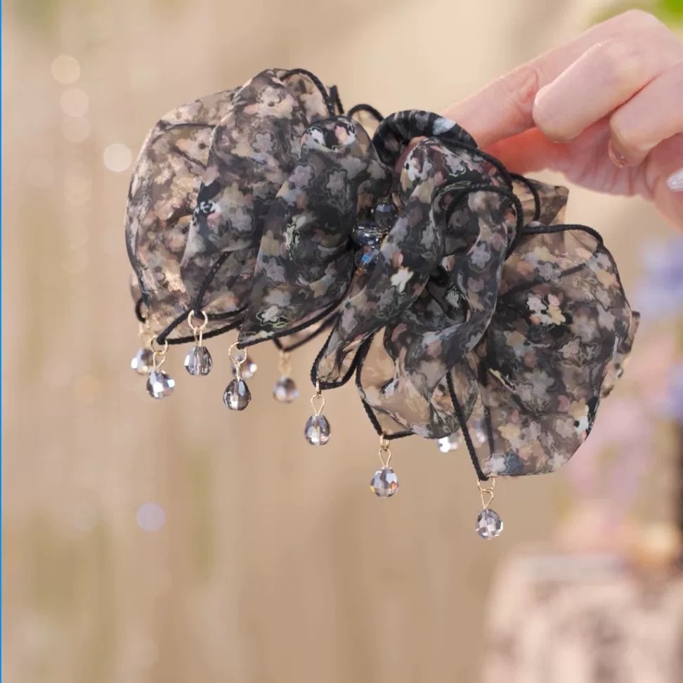 夏季清新【碎花抓夹】显气质辫子抓夹高级感欧根纱蝴蝶结发饰2549