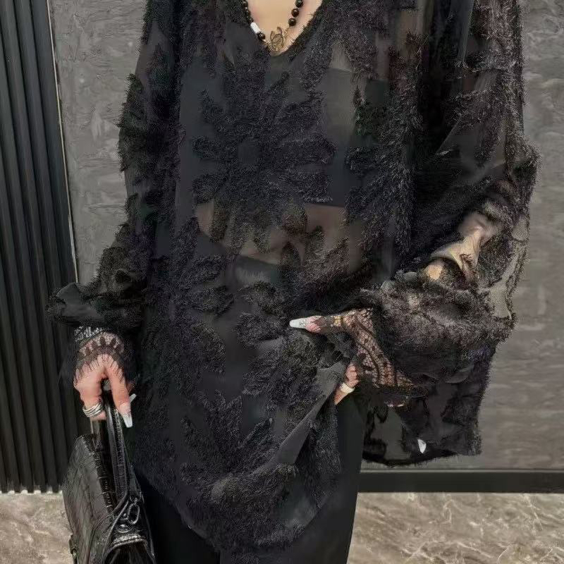 【HLX】蕾丝烧花小衫