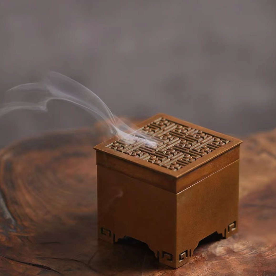 庆松—小方篆香炉 古典紫铜篆香印香炉