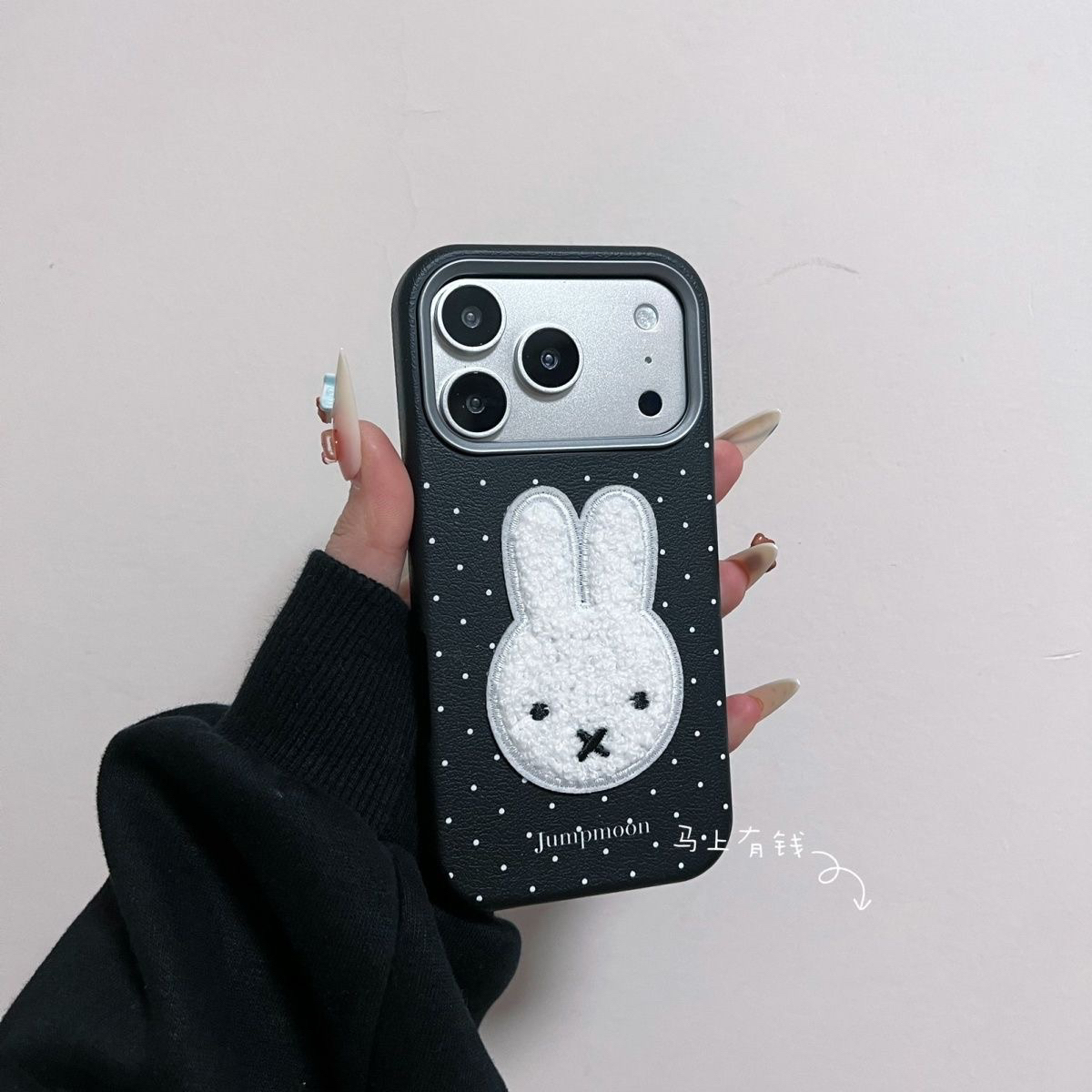 ins复古波点小兔适用iPhone17promax苹果15pro手机壳16pro荔枝纹