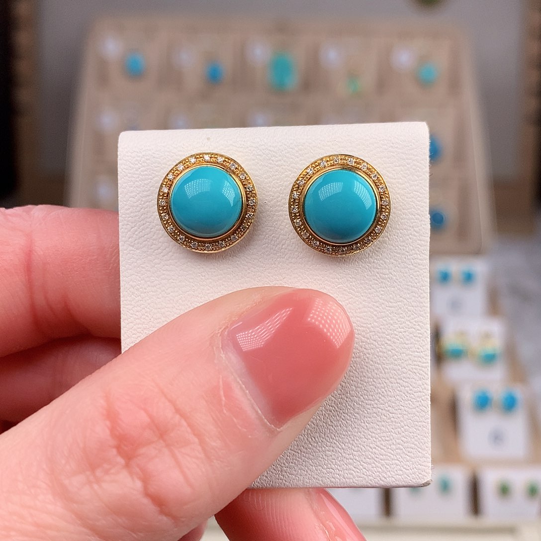 绿松石耳饰18K金镶嵌