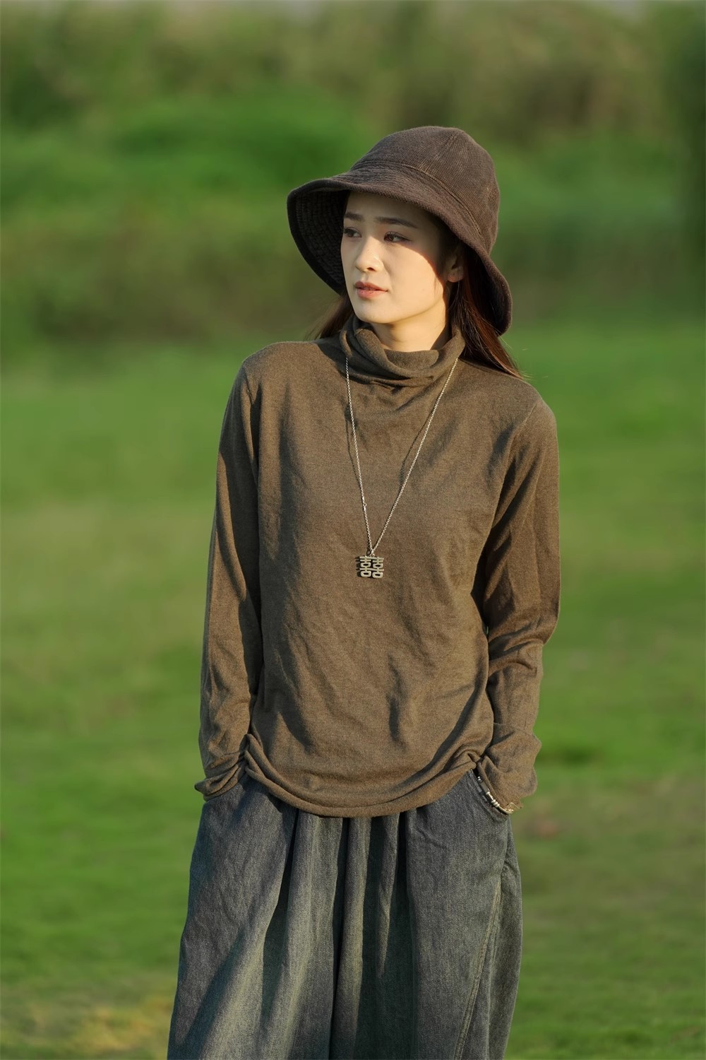 彭彭家 纯羊毛高领针织衫百搭基础打底衫女