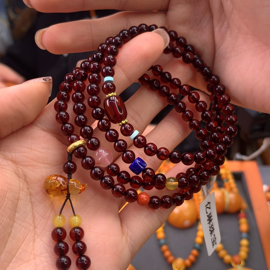 血珀手串未镶嵌天然