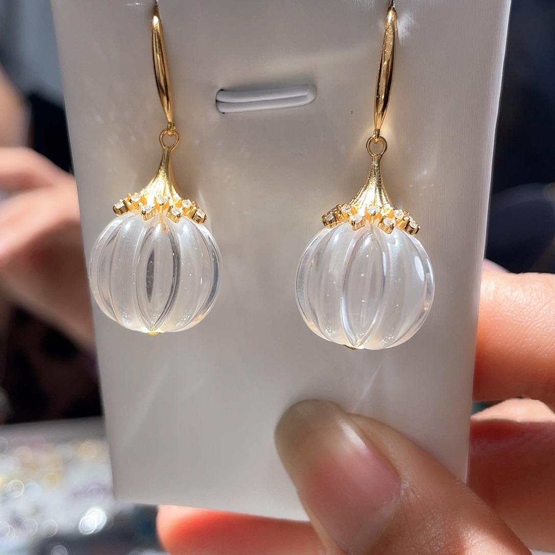 水晶耳饰银S925镶嵌大气款