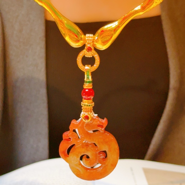 【天玺珠宝】复古糖色和田玉龙牌玉佩简约时尚高级吊坠项链/项圈