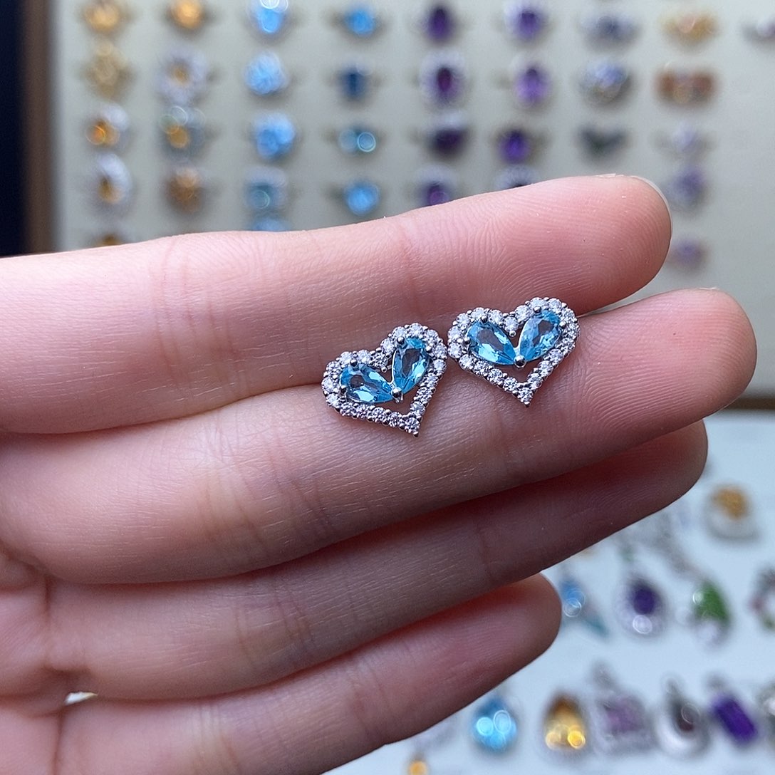 磷灰石耳钉银S925镶嵌（需要证书备注）