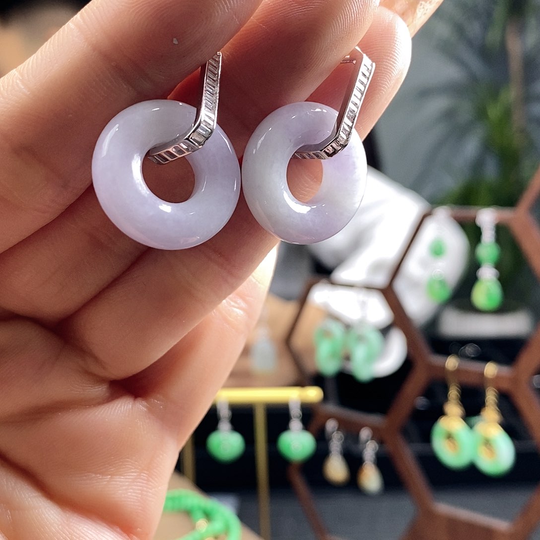 翡翠耳饰银S925镶嵌翡翠