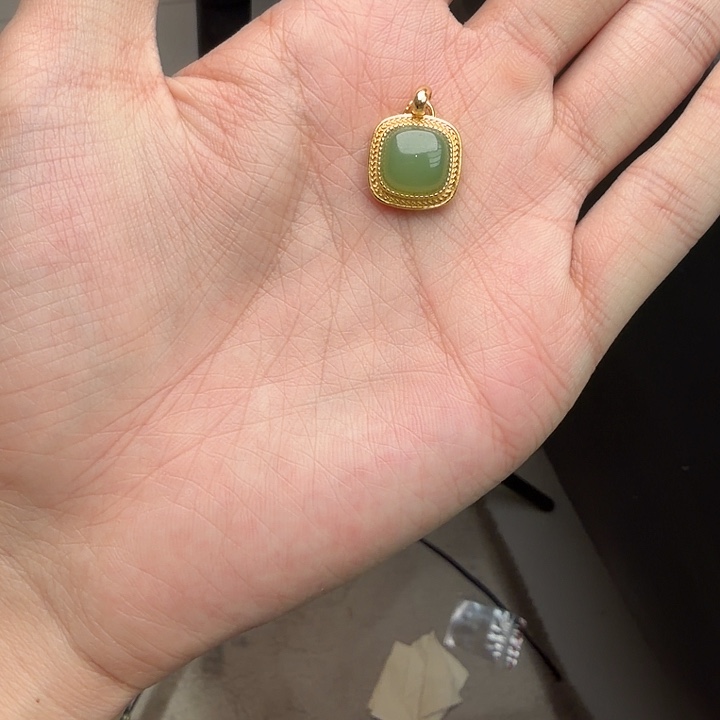 和田玉（碧玉）银S925镀金镶嵌吊坠(不含链)
