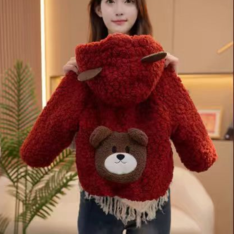 【熙熙妈专属】儿童可爱羊羔绒小熊毛毛衣2025冬季新款小童女童