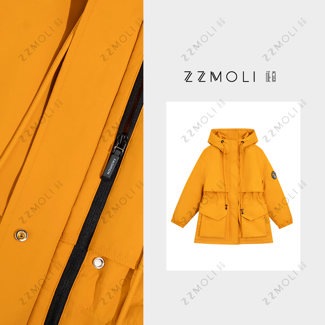 ZzMoLi征真 “挡风被”工装派克连帽夹棉冲锋衣户外登山服ZBY61150