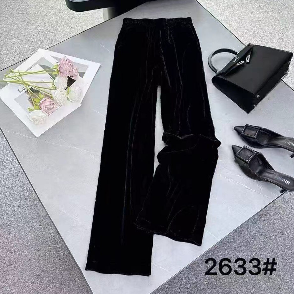 9105早秋新时尚百搭显瘦丝绒直筒裤