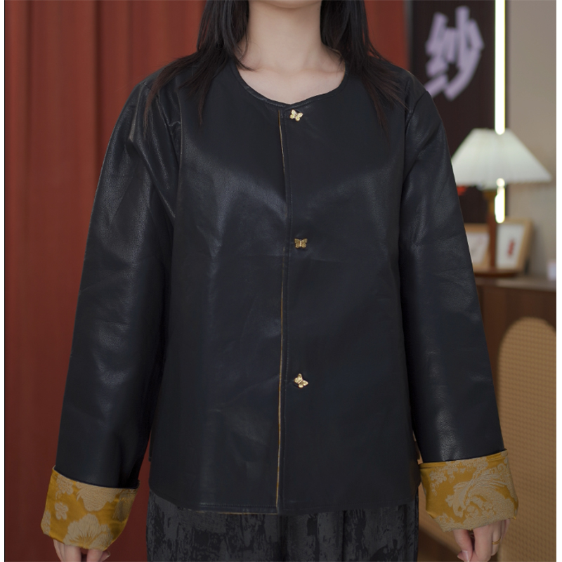 扶摇-双面穿秋冬女新中式小皮衣上衣外套-4338