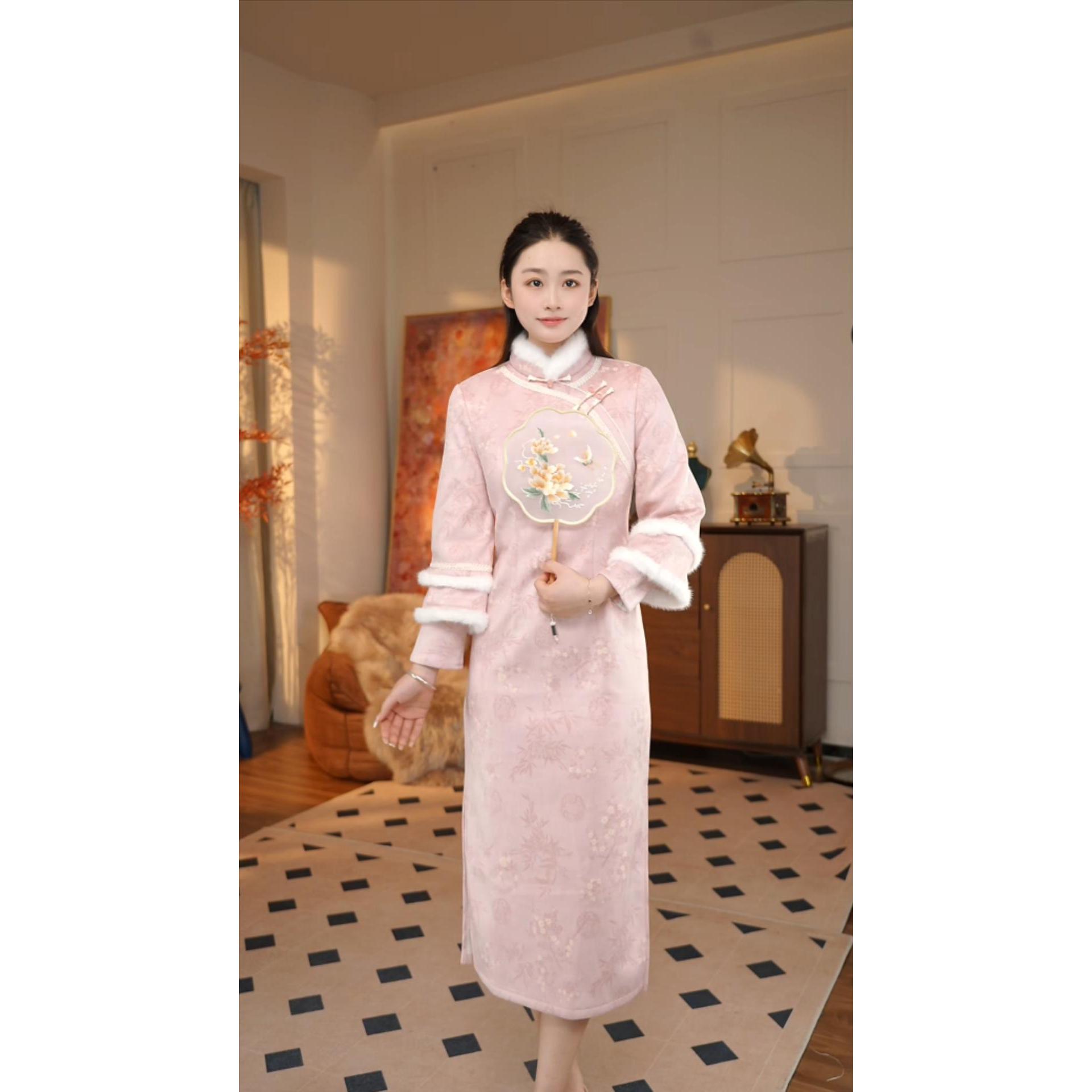 【 粉雪团 】2025秋冬新款复古文艺减龄修身显白日常款旗袍115CM