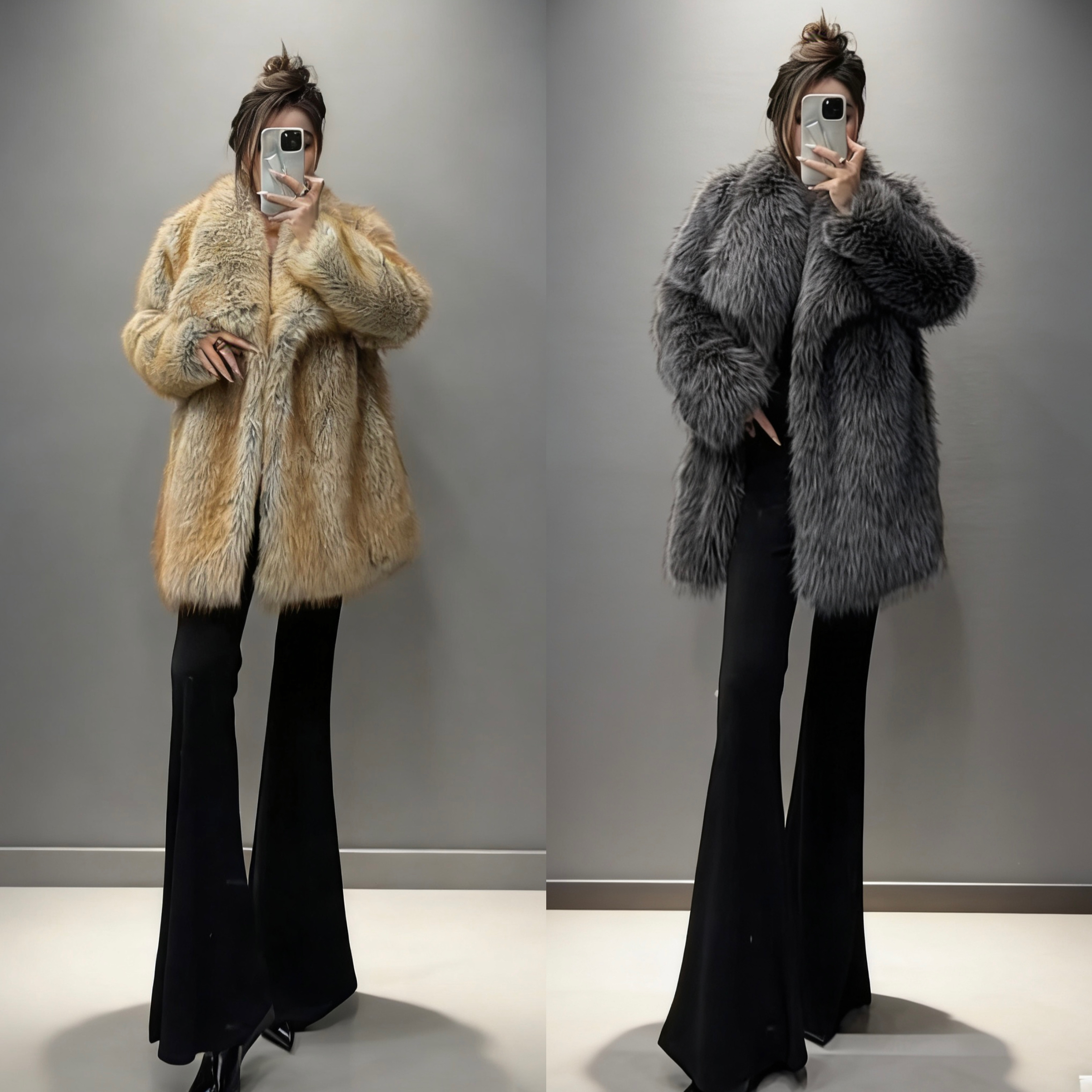 人造皮草 3515福利款新款中长款复古轻奢翻领设计女款外套