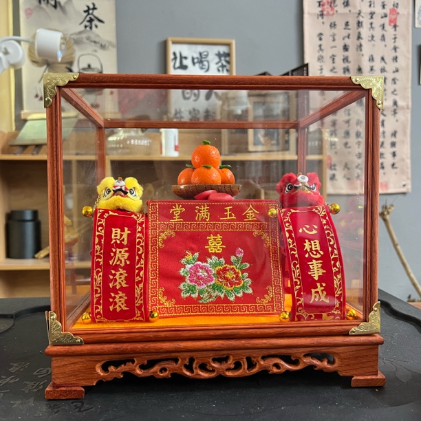 虎狮福灯摆件创意25✖️20✖️20，新春摆件，玄关高档手工镖旗旗头挂件