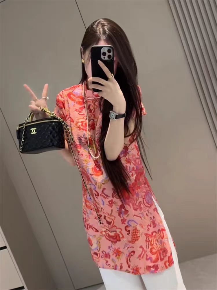 2580气质时尚套装提花中式新中式复古短袖中国风上衣裤子两件套