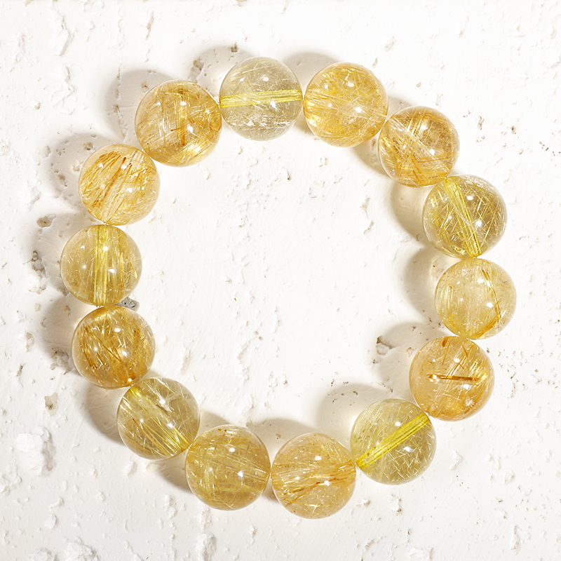 【黄金叶】天然板钛晶水晶手串