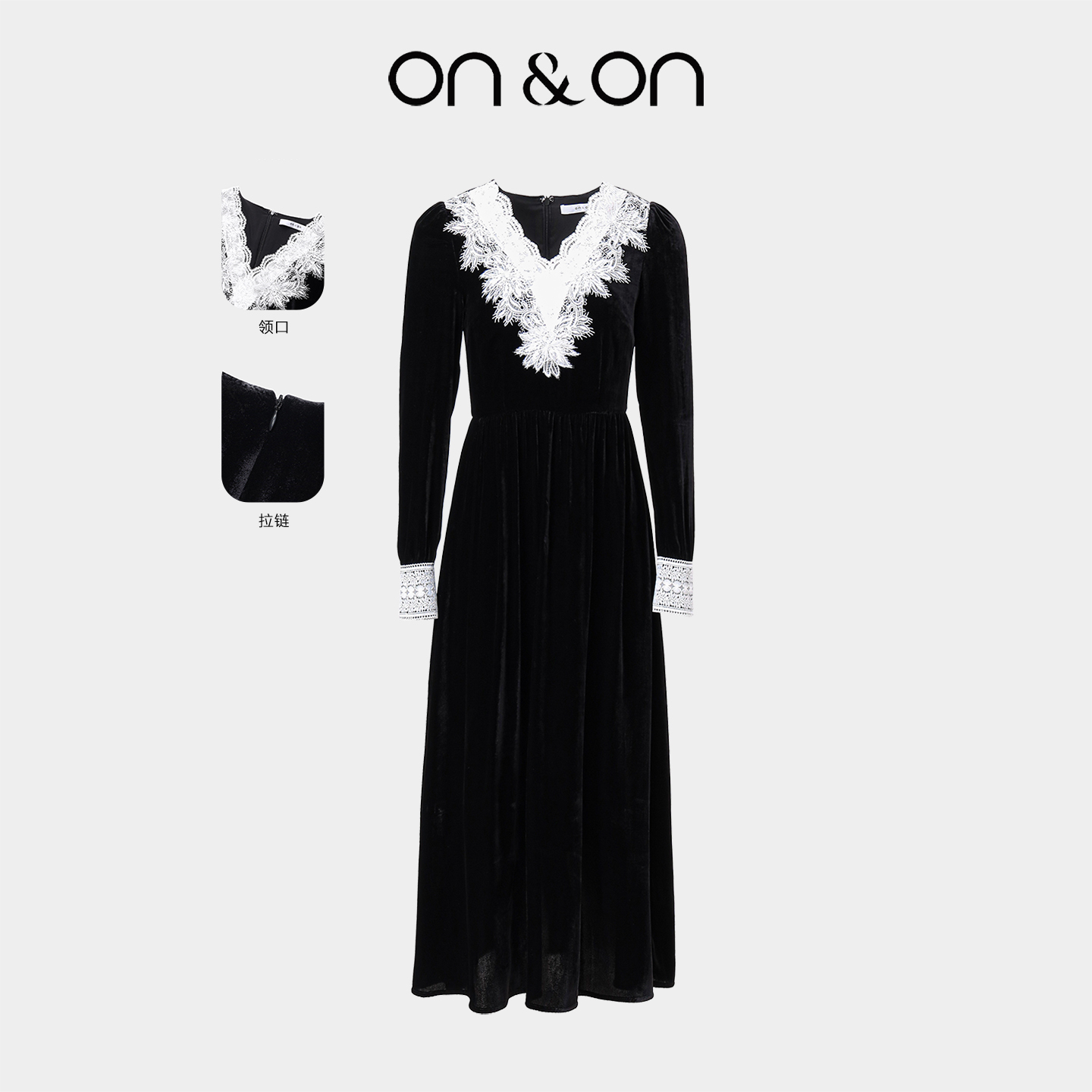 ON&ON/安乃安秋冬新款法式复古重工手工丝绒连衣裙-NNAU1643701